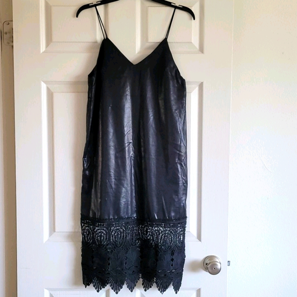 Topshop black spaghetti dress lace leather like